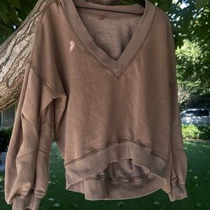 Free People Taupe V-Neck Pullover